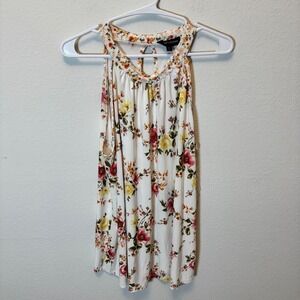 Modern Attraction Floral Halter Keyhole Sleeveless Top XL White Pink Yellow